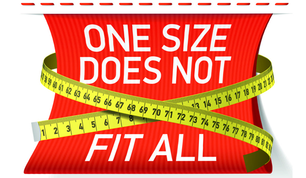 Infographic demonstrating that one size does not fit all with measuring tape.